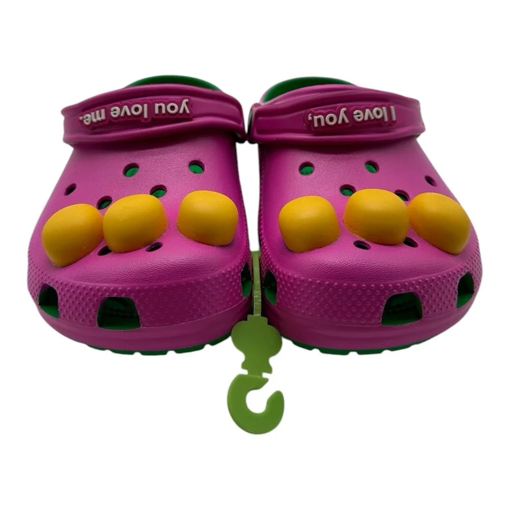 Crocs Barney Classic‎ Clogs KIDS Size J 2 Slip On Shoes I Love You You Love Me